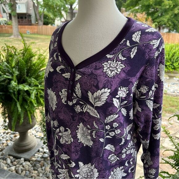 Plus Size White Stag T-shirt Purple Floral Long-Sleeve size 1X - Picture 6 of 8